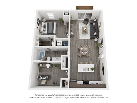 Floor plan for 1 bed, 1 bath, 865 sqft